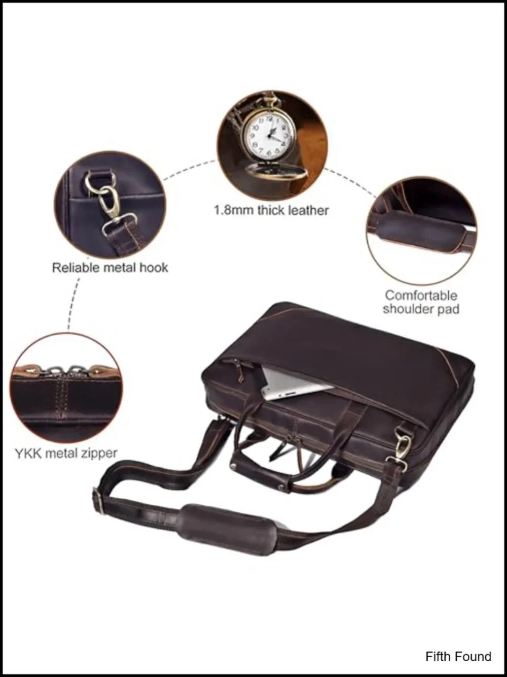 Full grain leather slim briefcase for men laptop messenger shoulder bag